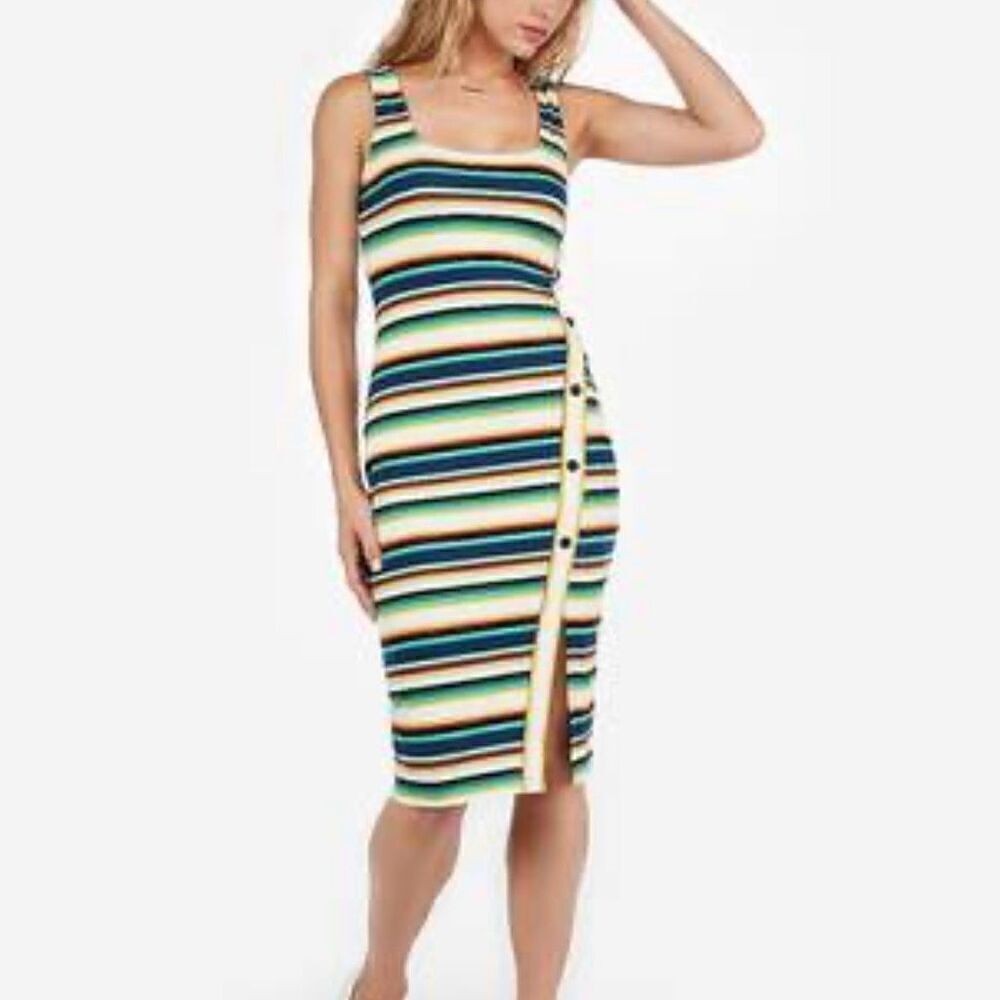 Express NWT colorful striped tank dress side buttons small
